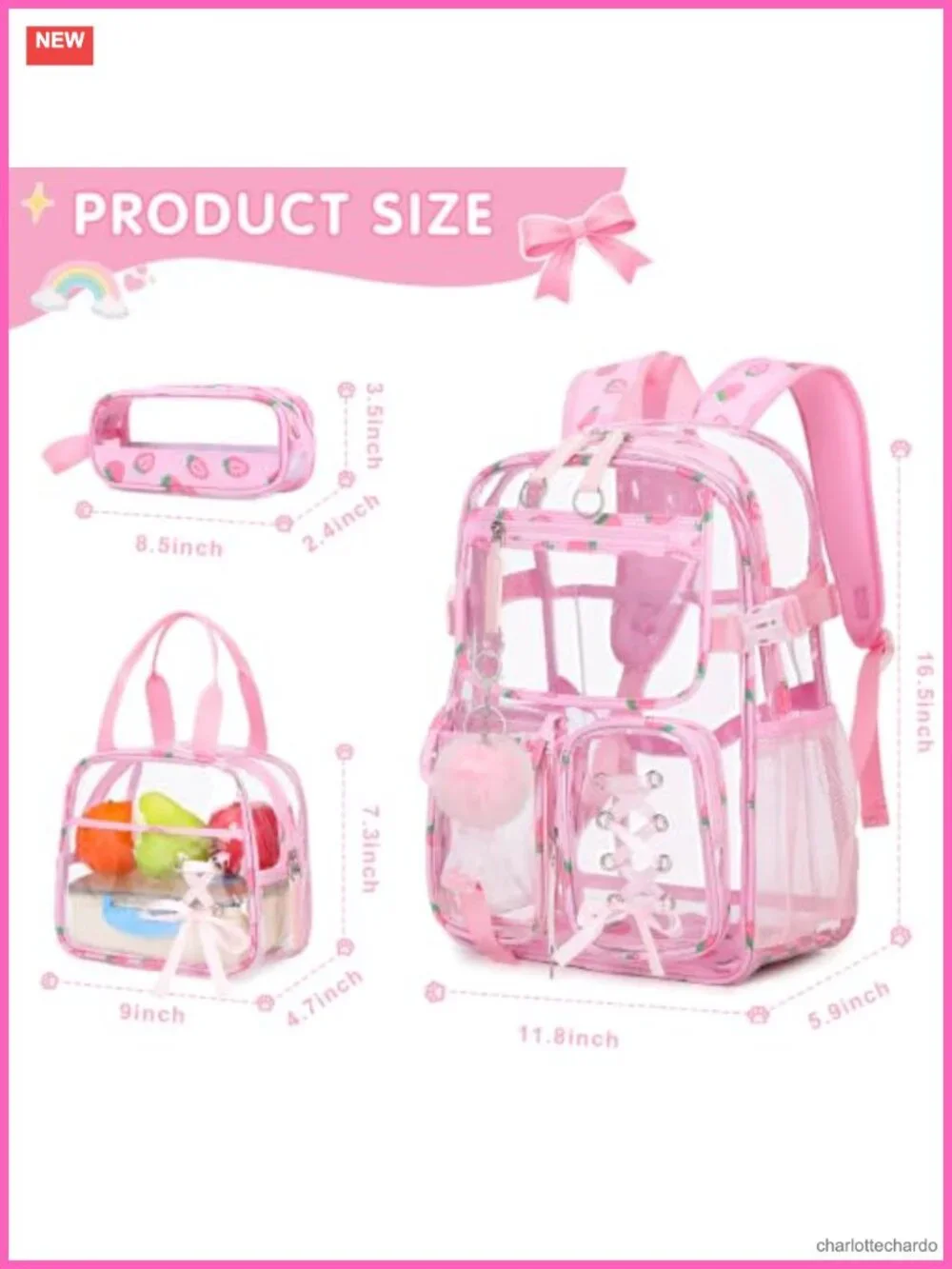 Clear Backpack with Lunch Bag & Pencil Case for School, Heavy Duty PVC